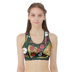 Vector Seamless Pizza Slice Pattern Hand Drawn Pizza Illustration Great Background Sports Bra With Border by BangZart