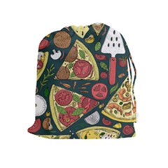 Vector Seamless Pizza Slice Pattern Hand Drawn Pizza Illustration Great Background Drawstring Pouch (xl) by BangZart