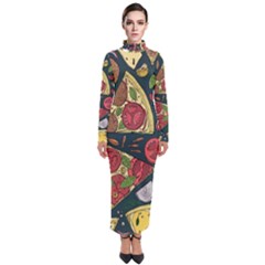 Vector Seamless Pizza Slice Pattern Hand Drawn Pizza Illustration Great Background Turtleneck Maxi Dress by BangZart