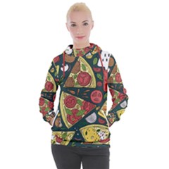 Vector Seamless Pizza Slice Pattern Hand Drawn Pizza Illustration Great Background Women s Hooded Pullover by BangZart