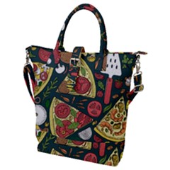 Vector Seamless Pizza Slice Pattern Hand Drawn Pizza Illustration Great Background Buckle Top Tote Bag by BangZart