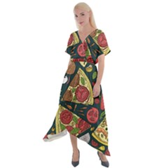 Vector Seamless Pizza Slice Pattern Hand Drawn Pizza Illustration Great Background Cross Front Sharkbite Hem Maxi Dress by BangZart