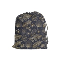 Elegant Pattern With Golden Tropical Leaves Drawstring Pouch (large) by BangZart