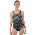 Elegant pattern with golden tropical leaves Cut-Out Back One Piece Swimsuit View1