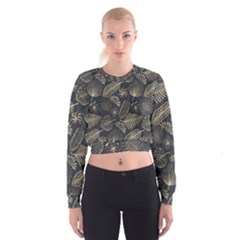 Elegant Pattern With Golden Tropical Leaves Cropped Sweatshirt by BangZart