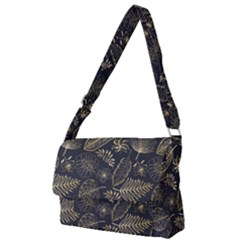 Elegant Pattern With Golden Tropical Leaves Full Print Messenger Bag (l)