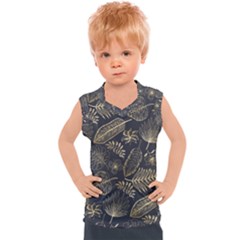 Elegant Pattern With Golden Tropical Leaves Kids  Sport Tank Top