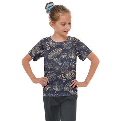 Elegant Pattern With Golden Tropical Leaves Kids  Mesh Piece Tee by BangZart