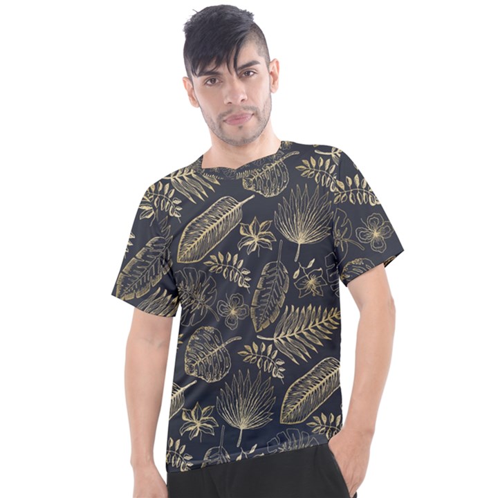 Elegant pattern with golden tropical leaves Men s Sport Top