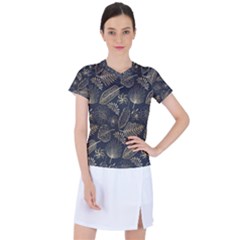 Elegant Pattern With Golden Tropical Leaves Women s Sports Top