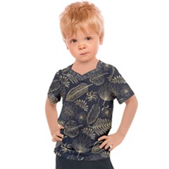 Elegant Pattern With Golden Tropical Leaves Kids  Sports Tee