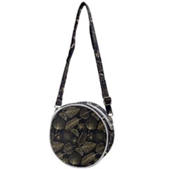 Elegant Pattern With Golden Tropical Leaves Crossbody Circle Bag