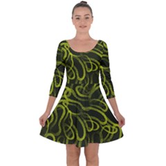 Green Abstract Stippled Repetitive Fashion Seamless Pattern Quarter Sleeve Skater Dress by BangZart