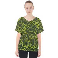 Green Abstract Stippled Repetitive Fashion Seamless Pattern V-neck Dolman Drape Top by BangZart