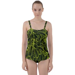 Green Abstract Stippled Repetitive Fashion Seamless Pattern Twist Front Tankini Set by BangZart