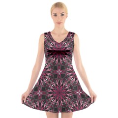 Seamless Pattern With Flowers Oriental Style Mandala V-neck Sleeveless Dress by BangZart