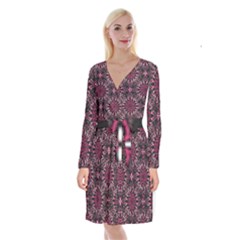 Seamless Pattern With Flowers Oriental Style Mandala Long Sleeve Velvet Front Wrap Dress by BangZart