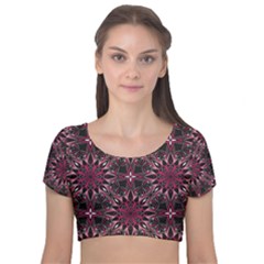 Seamless Pattern With Flowers Oriental Style Mandala Velvet Short Sleeve Crop Top  by BangZart