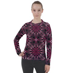 Seamless Pattern With Flowers Oriental Style Mandala Women s Pique Long Sleeve Tee