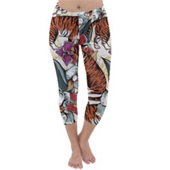 Natural Seamless Pattern With Tiger Blooming Orchid Capri Winter Leggings  by BangZart