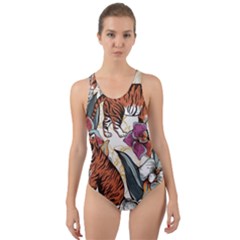 Natural Seamless Pattern With Tiger Blooming Orchid Cut-out Back One Piece Swimsuit by BangZart