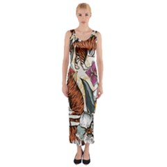 Natural Seamless Pattern With Tiger Blooming Orchid Fitted Maxi Dress by BangZart