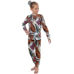 Natural Seamless Pattern With Tiger Blooming Orchid Kids  Long Sleeve Set  by BangZart