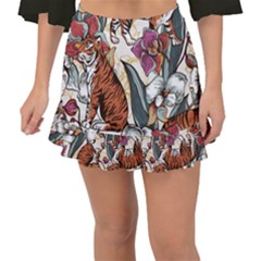 Natural Seamless Pattern With Tiger Blooming Orchid Fishtail Mini Chiffon Skirt by BangZart