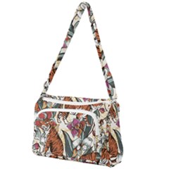 Natural Seamless Pattern With Tiger Blooming Orchid Front Pocket Crossbody Bag by BangZart