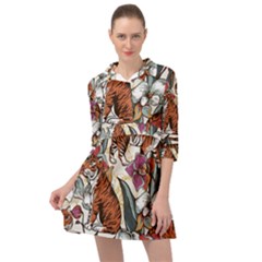 Natural Seamless Pattern With Tiger Blooming Orchid Mini Skater Shirt Dress by BangZart