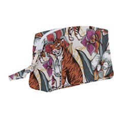 Natural Seamless Pattern With Tiger Blooming Orchid Wristlet Pouch Bag (medium)