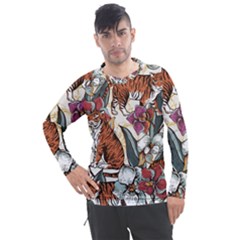 Natural Seamless Pattern With Tiger Blooming Orchid Men s Pique Long Sleeve Tee