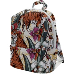 Natural Seamless Pattern With Tiger Blooming Orchid Zip Up Backpack