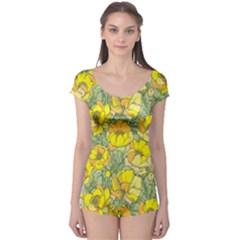 Seamless Pattern With Graphic Spring Flowers Boyleg Leotard 