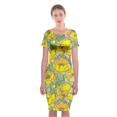 Seamless Pattern With Graphic Spring Flowers Classic Short Sleeve Midi Dress