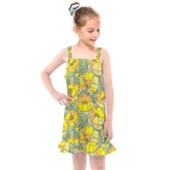 Seamless Pattern With Graphic Spring Flowers Kids  Overall Dress by BangZart