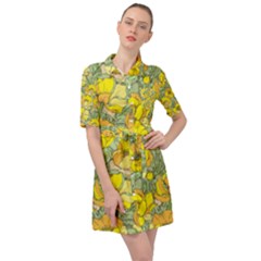 Seamless Pattern With Graphic Spring Flowers Belted Shirt Dress by BangZart