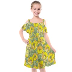 Seamless Pattern With Graphic Spring Flowers Kids  Cut Out Shoulders Chiffon Dress by BangZart