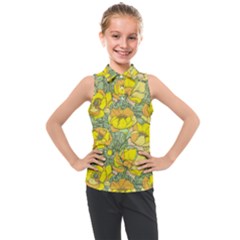 Seamless Pattern With Graphic Spring Flowers Kids  Sleeveless Polo Tee