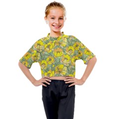 Seamless Pattern With Graphic Spring Flowers Kids Mock Neck Tee