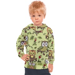 Seamless Pattern With Flowers Owls Kids  Hooded Pullover