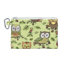 Seamless Pattern With Flowers Owls Canvas Cosmetic Bag (medium) by BangZart