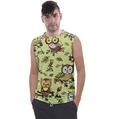 Seamless Pattern With Flowers Owls Men s Regular Tank Top