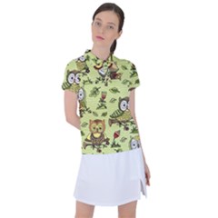 Seamless Pattern With Flowers Owls Women s Polo Tee