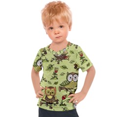 Seamless Pattern With Flowers Owls Kids  Sports Tee