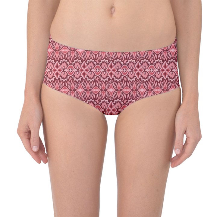 Pink art with abstract seamless flaming pattern Mid-Waist Bikini Bottoms