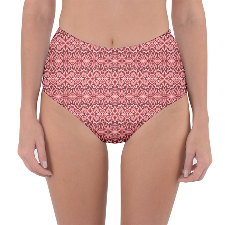 Pink art with abstract seamless flaming pattern Reversible High-Waist Bikini Bottoms