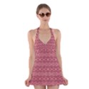 Pink art with abstract seamless flaming pattern Halter Dress Swimsuit  View1