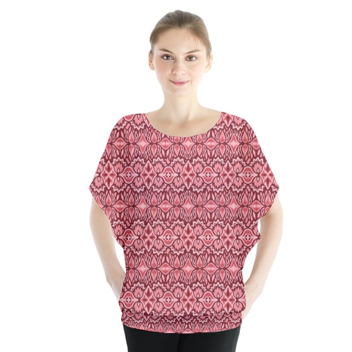 Pink art with abstract seamless flaming pattern Batwing Chiffon Blouse