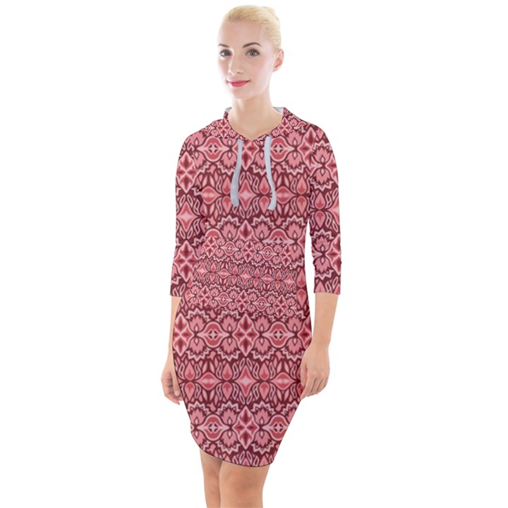 Pink art with abstract seamless flaming pattern Quarter Sleeve Hood Bodycon Dress